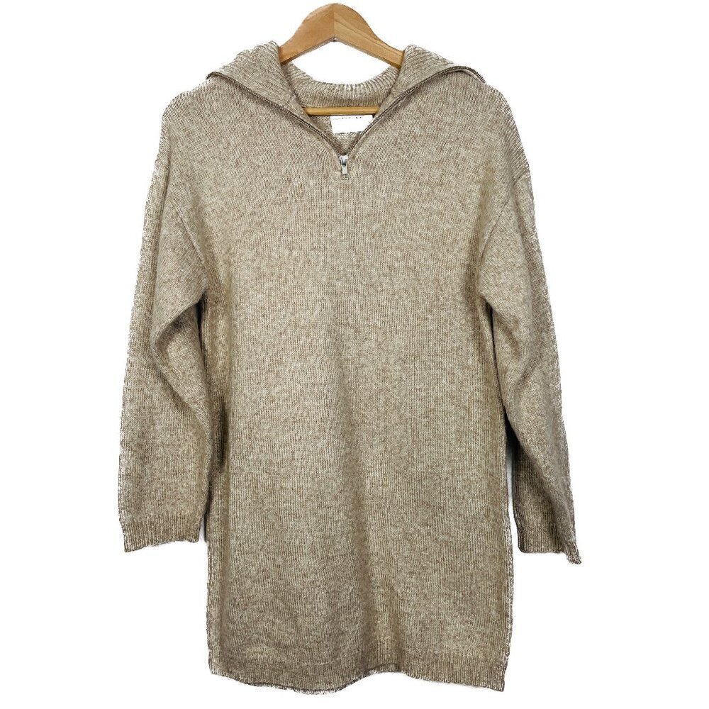 ASOS Oversized Tan Neutral Shawl Turtle Neck 1/4 Zip Knit Sweater | X-Small